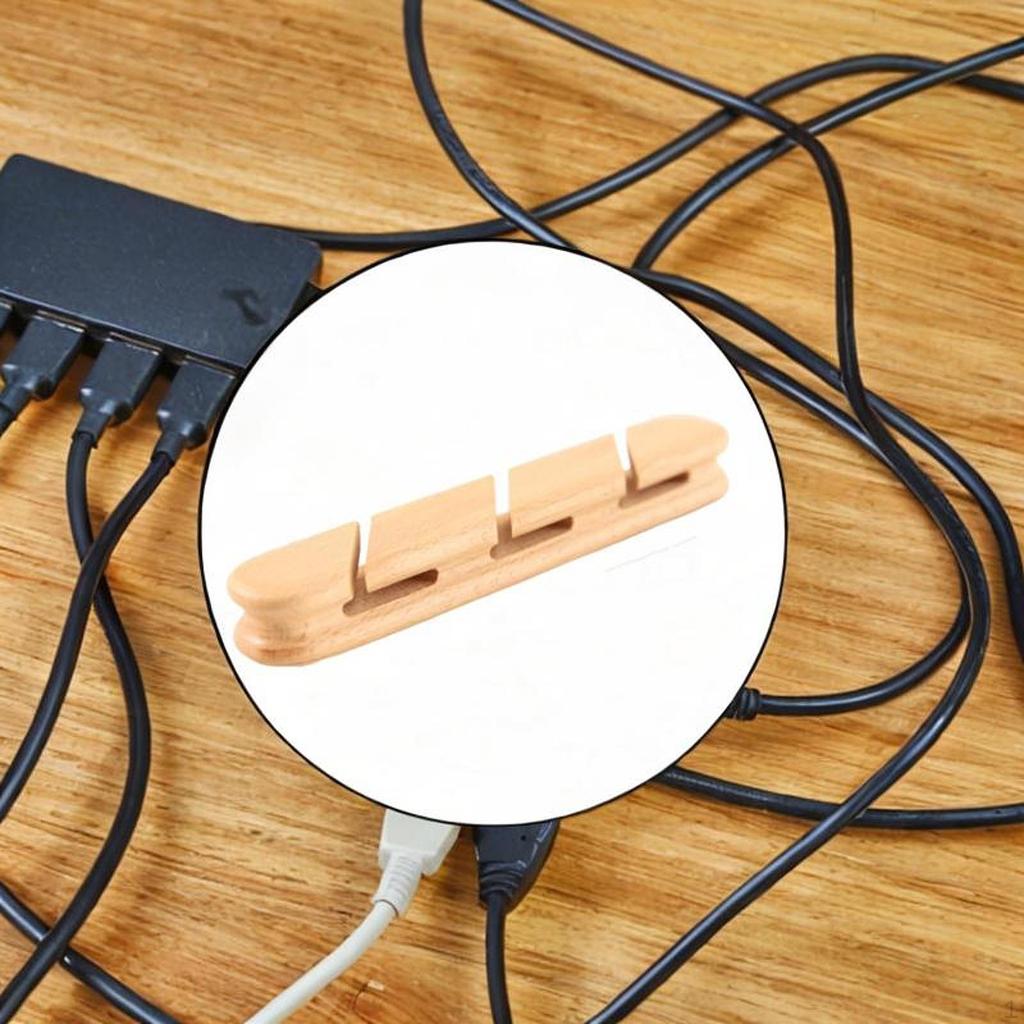 Cable Management Holder Clips Wooden Multipurpose Cord Holders Organizer for USB Charging