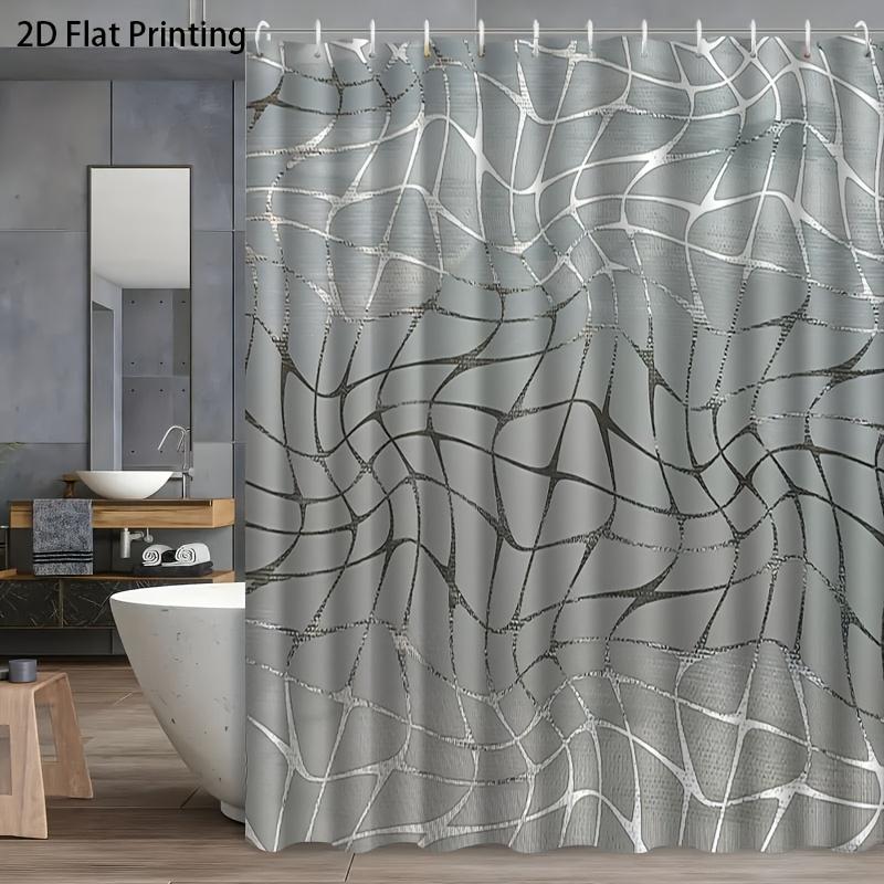 2D Flat, 2D Flat, 1pc with Hook, Abstract Wave Mesh Pattern, Light Gray Gradient, 2D Flat Shower Curtain, Machine Washable, High