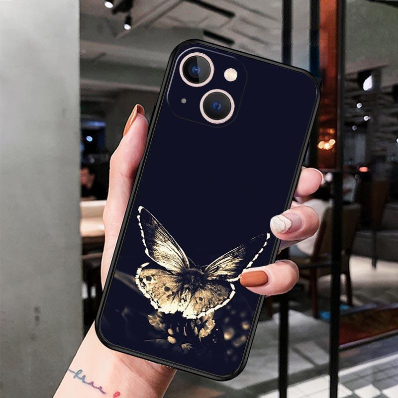 iPhone14 Plus mobile phone case, luxury pink flower butterfly mobile phone case, painted and anti-drop.