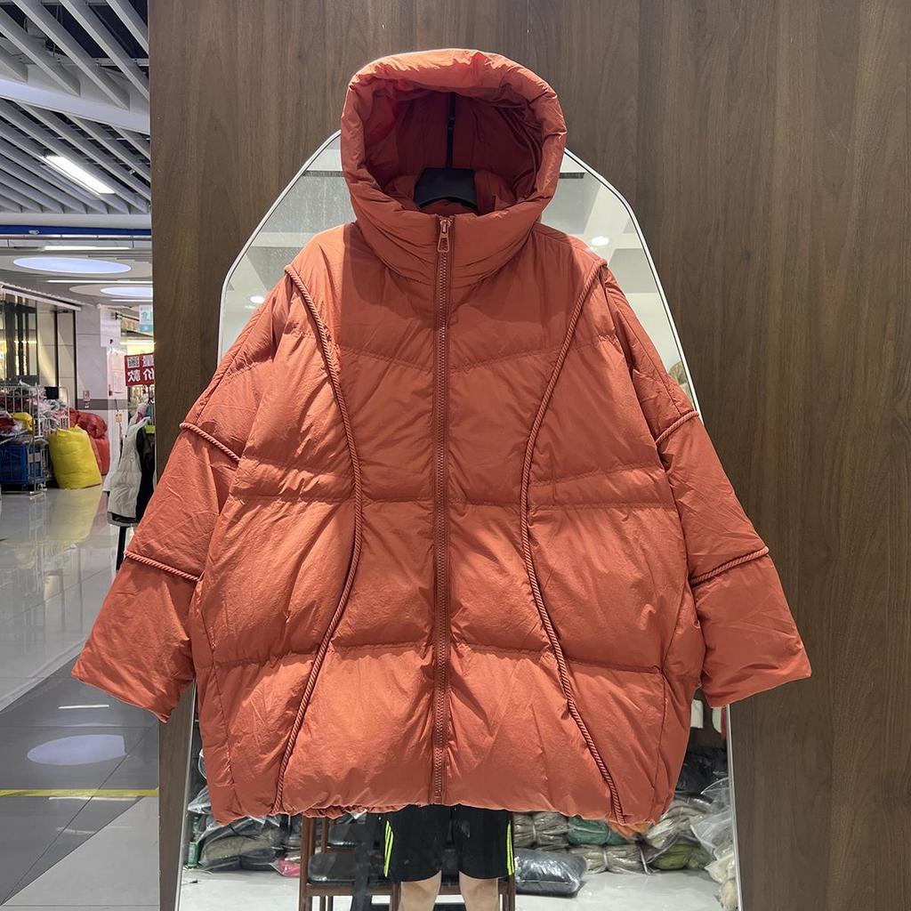 Nueva ropa de invierno holgada talla grande engrosada con capucha color liso chaqueta de plumón de pato blanco ropa de mujer mediana y larga