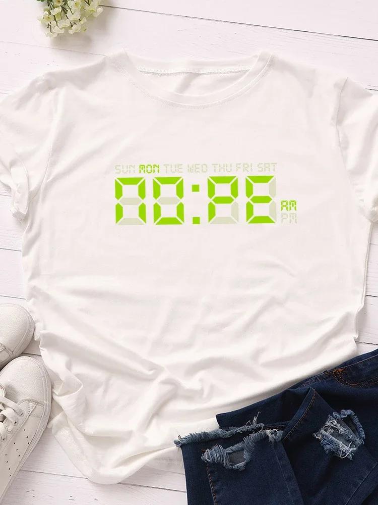 Alarm Clock Display Nope Print Women T Shirt Short Sleeve O Neck Loose Women Tshirt Ladies Tee Shirt Tops Camisetas Mujer