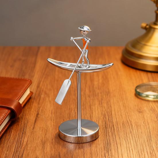 Fisherman Balance Art Figurine Swinging Kinetic Ornament Office Desk Stress Relief Toy Metal Balance Fisherman Sculpture for Home And Workplace Decor