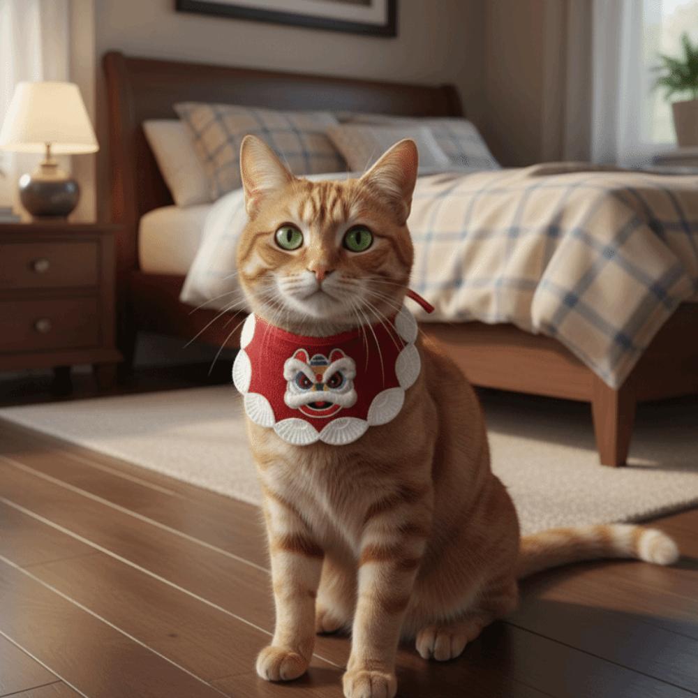 Embroidery Cat Knitted Drool Towel Cartoon New Year Cat Scarf Dog Drool Bib  Horse Year