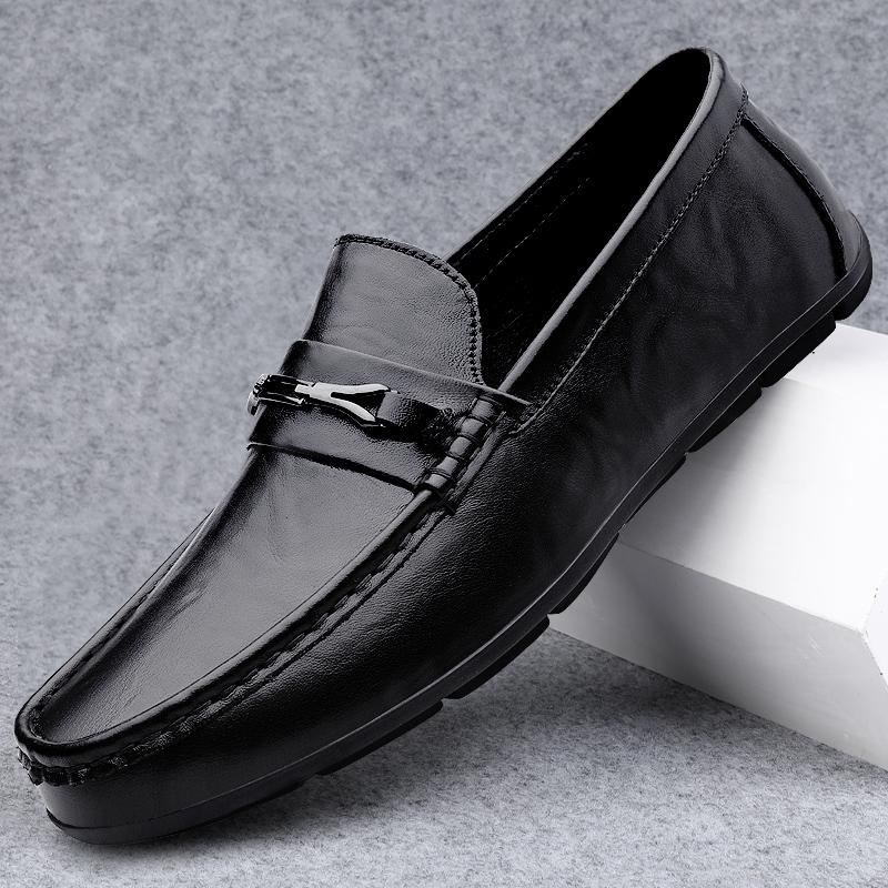 Fashionable Korean Style Leather Casual Shoe Lightweight Comfortable Driving Loafers Soft Soled Men Business Elegant Daily Shoes