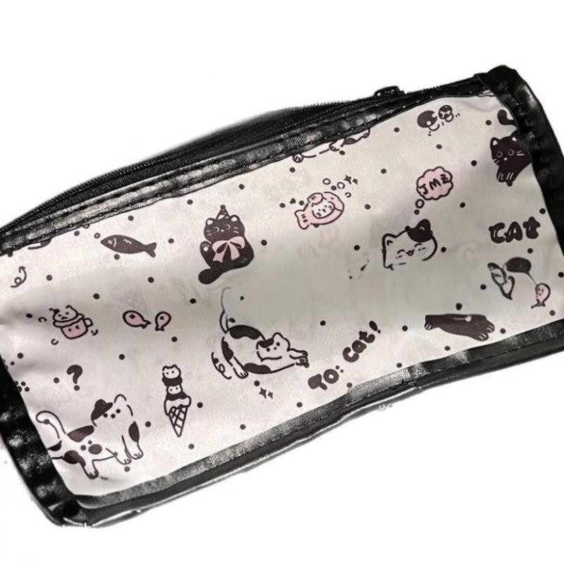 Cartoon Translucent Pencil Case Multi-Layer Vertical Large-Capacity Stationery Storage Bag School Supply Cosmetic Bag