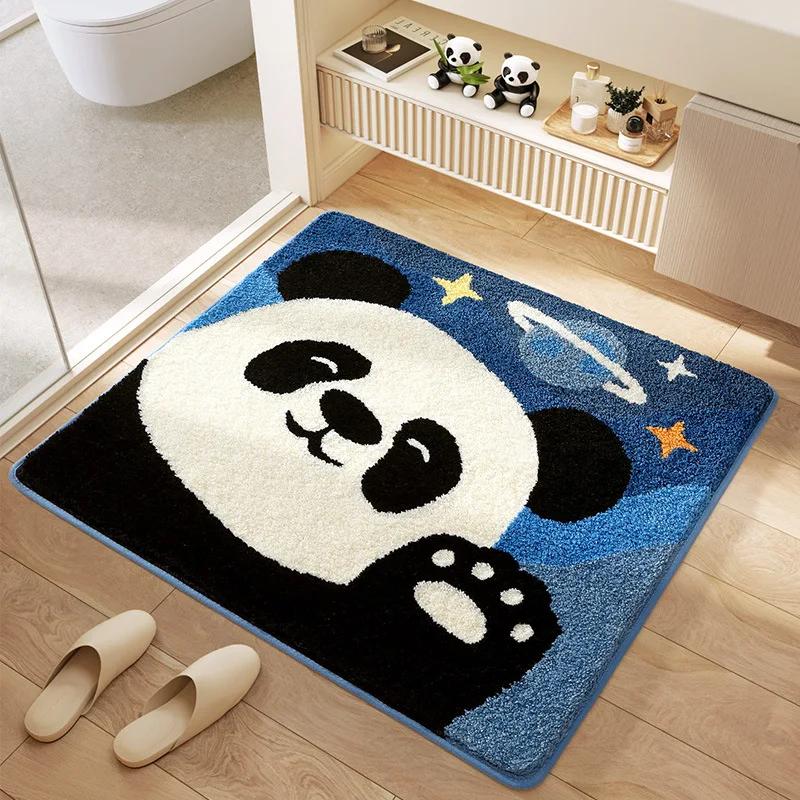 Cartoon Panda Series Square Bath Mat Superfiber Flocked Bathroom Rug Anti-Slip Water-Absorbent Foot Mats Carpet