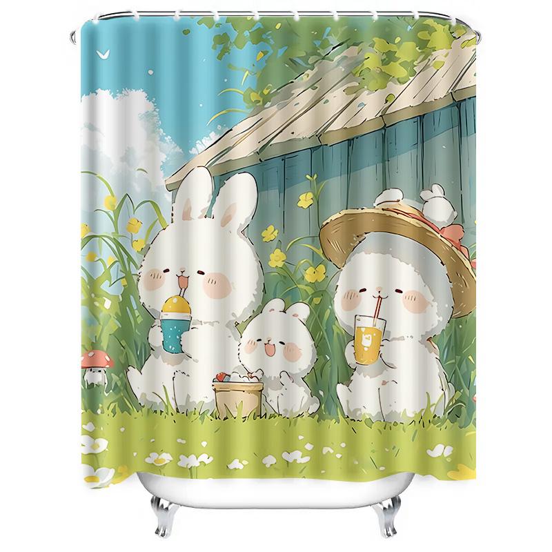 Cute Bunny Family Shower Curtain for Kids and Adults - Soft and Durable Waterproof Bathroom Decor with Adorable Cartoon Design