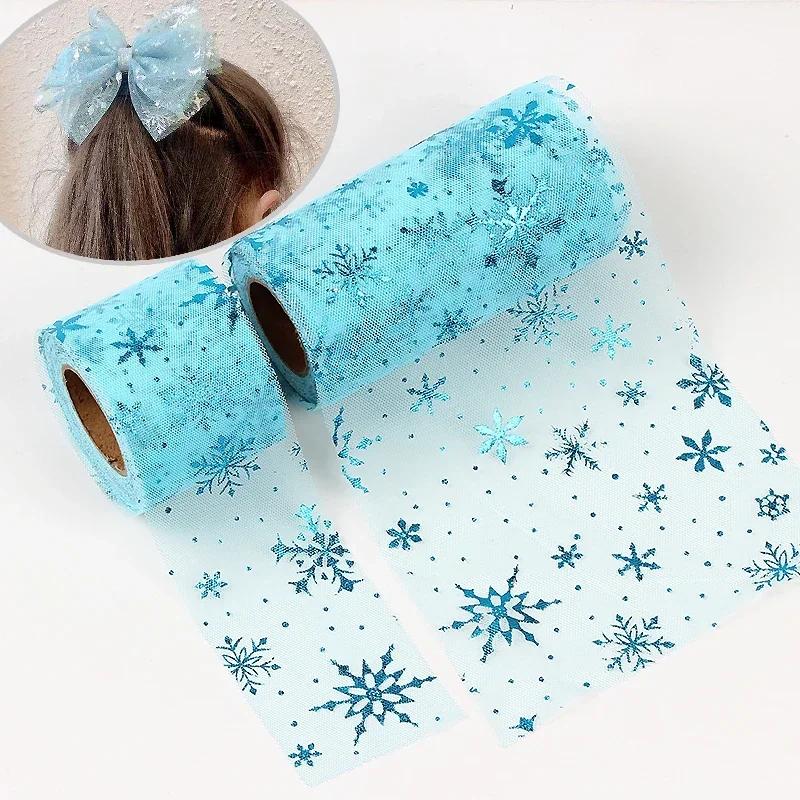12cmX22m Snowflake Glitter Tulle Rolls Blocking Snow Organza Fabric Ribbon Tutu Skirt Wedding Gift Party Supplies Decoration