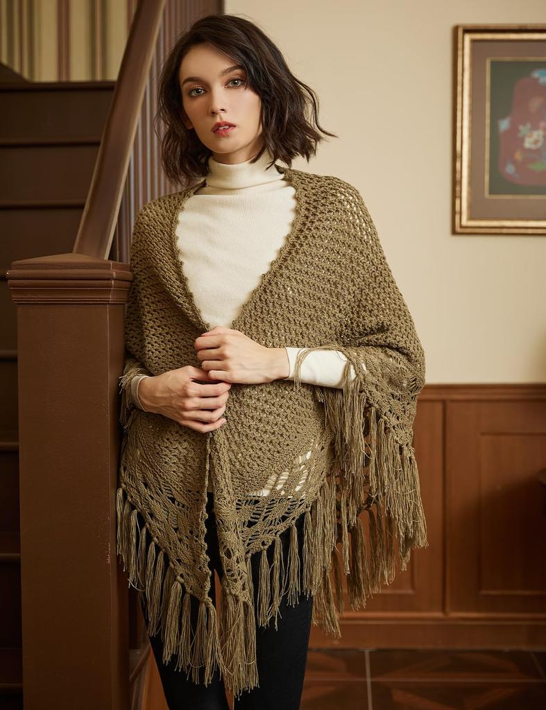 BEAUTELICATE Tassel Knit Solid Triangle Perfect for and Perfect for Cold Sage Green Women's Scarf, Large, Thick, Color, Shawl, Indoors, Office, Dates,