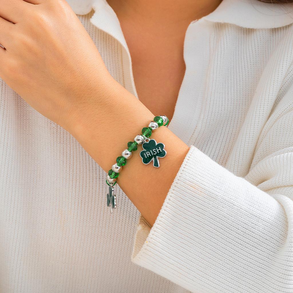 Festival Gifts Foliage Letter Bracelet Simple Green Beaded Bracelet Beer Festival Bracelet