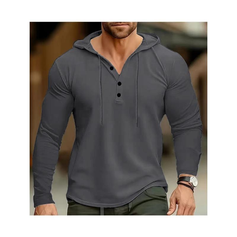 Men’s Long Sleeve Hooded Henley Shirt