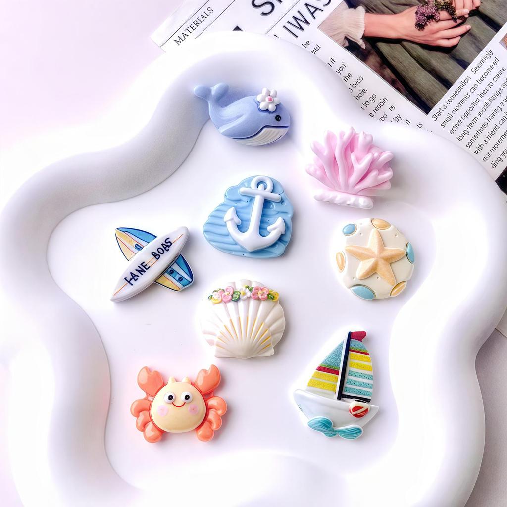 8-Piece Ocean Cartoon Resin DIY Set: Cream Glue, Handmade Jewelry, Hair Clips, Phone Cases, Shoe Buckles