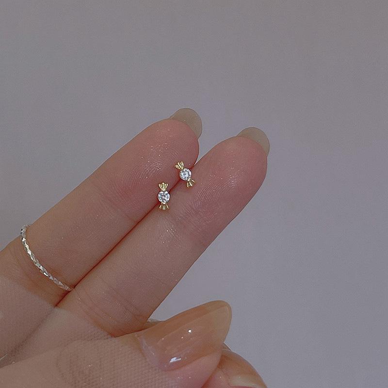 925 Sterling Silver Cute Crystal Sweet Candy Stud Earrings For Woman Christmas Gifts Piercing Jewelry Aretes De Mujer Gift
