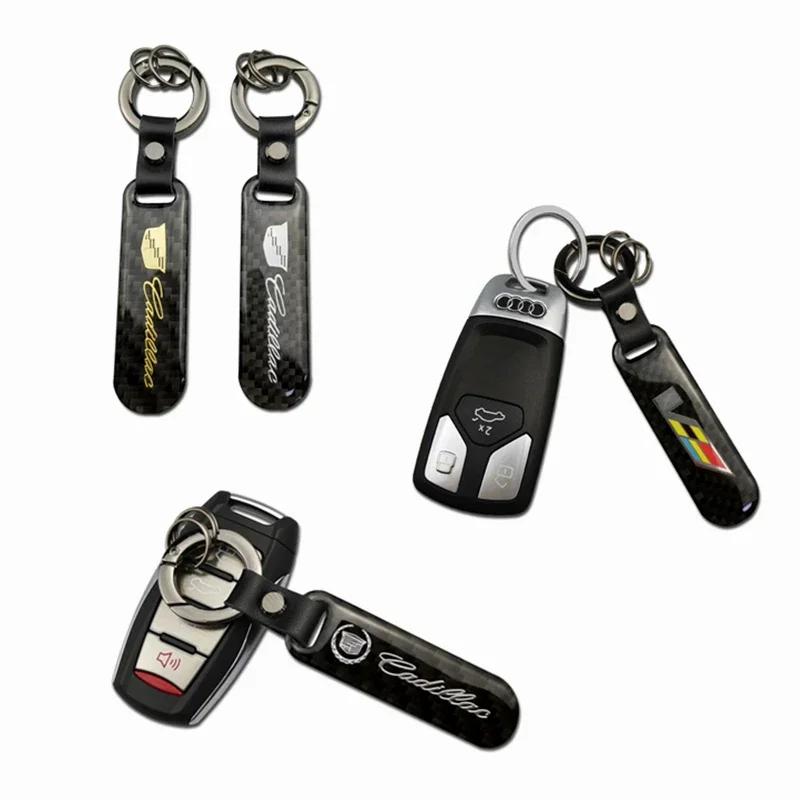 Carbon Fiber Keychain Car Keyring for Cadillac Seville XT4 CT4 CT5 SLR STS CTS DTS ATS Escalade Auto Key Pendant Accessories