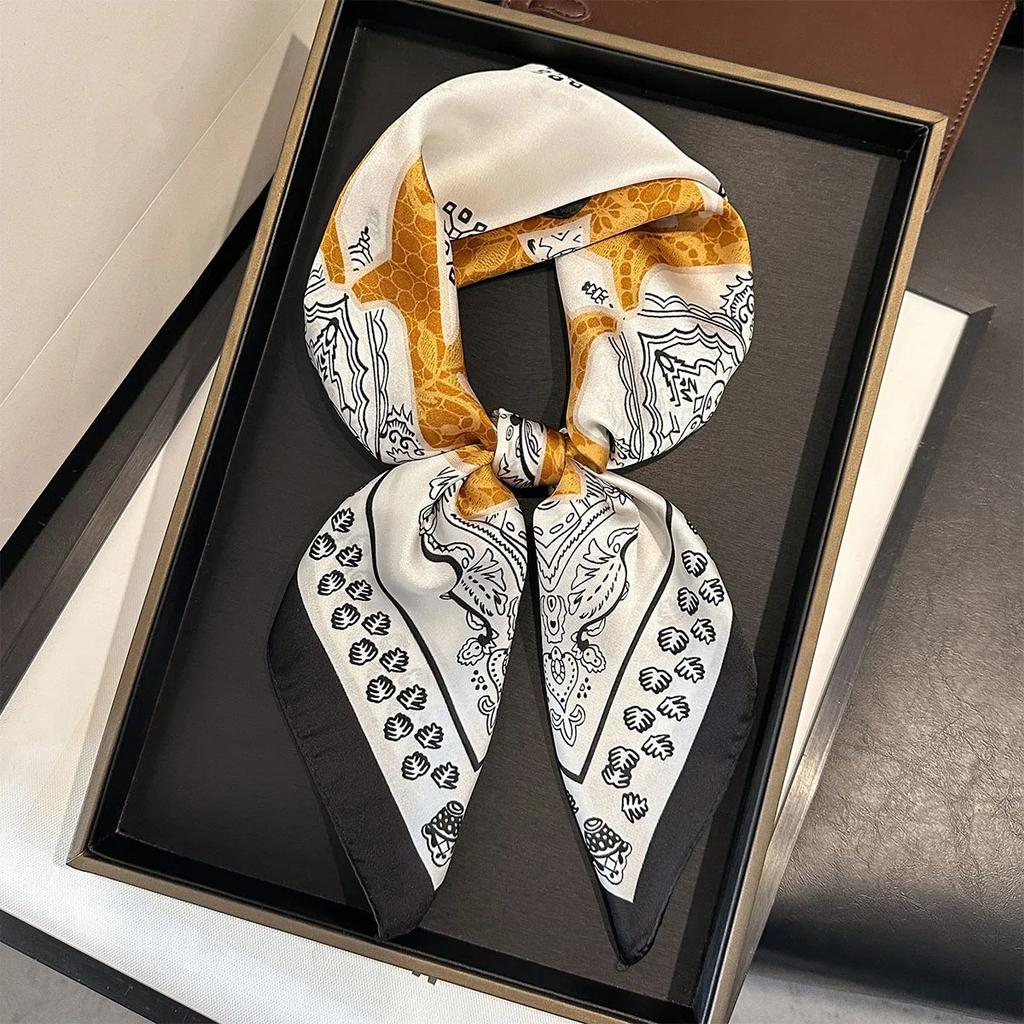 New Paisley Print Silk Scarf For Women Square Hijab Soft Neck Tie Female Fashion Decoration Silk Headscarf 70*70Cm Kerchief