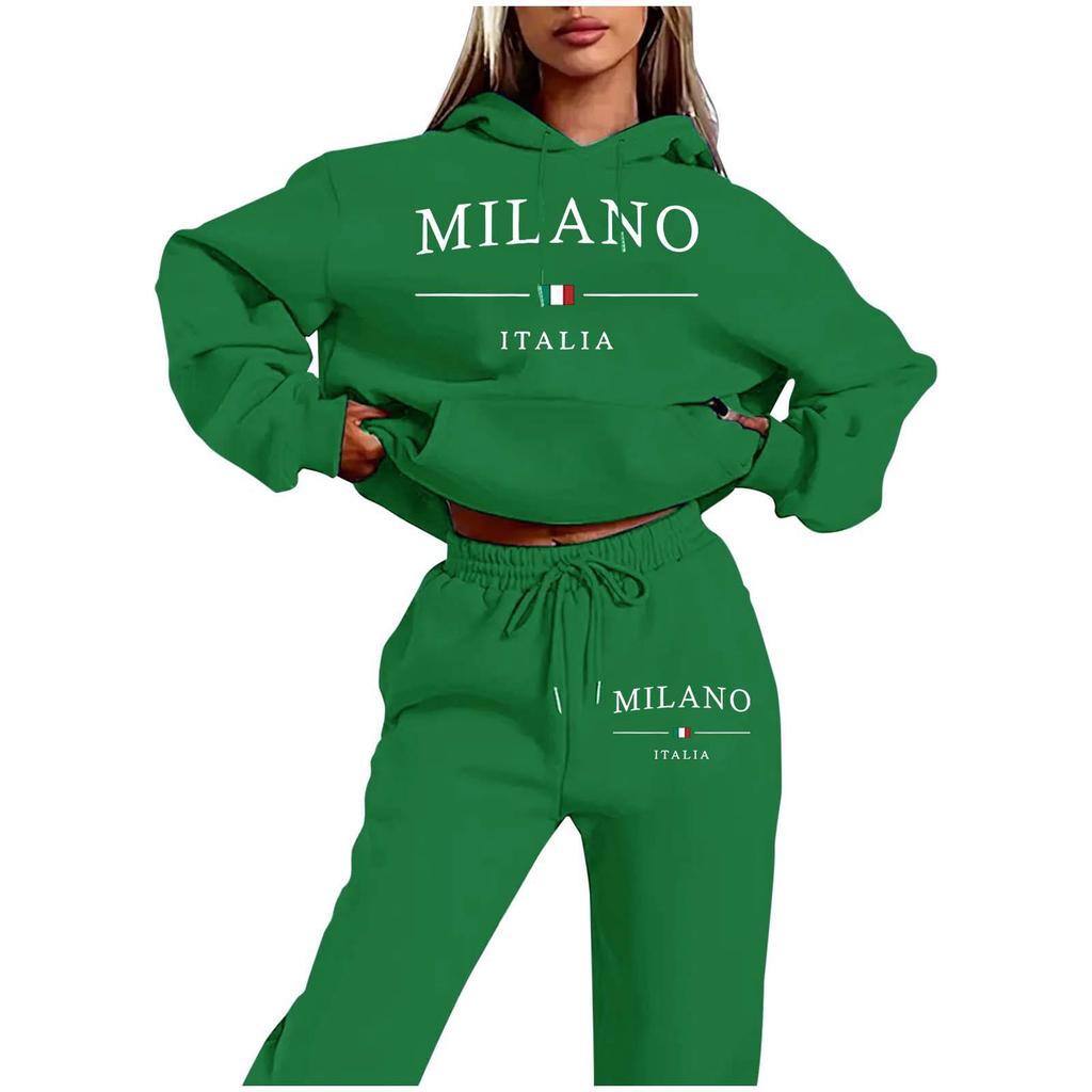 MILANO Plus Size Trendy Fleece Sweatshirt Set with Letter Print for Women