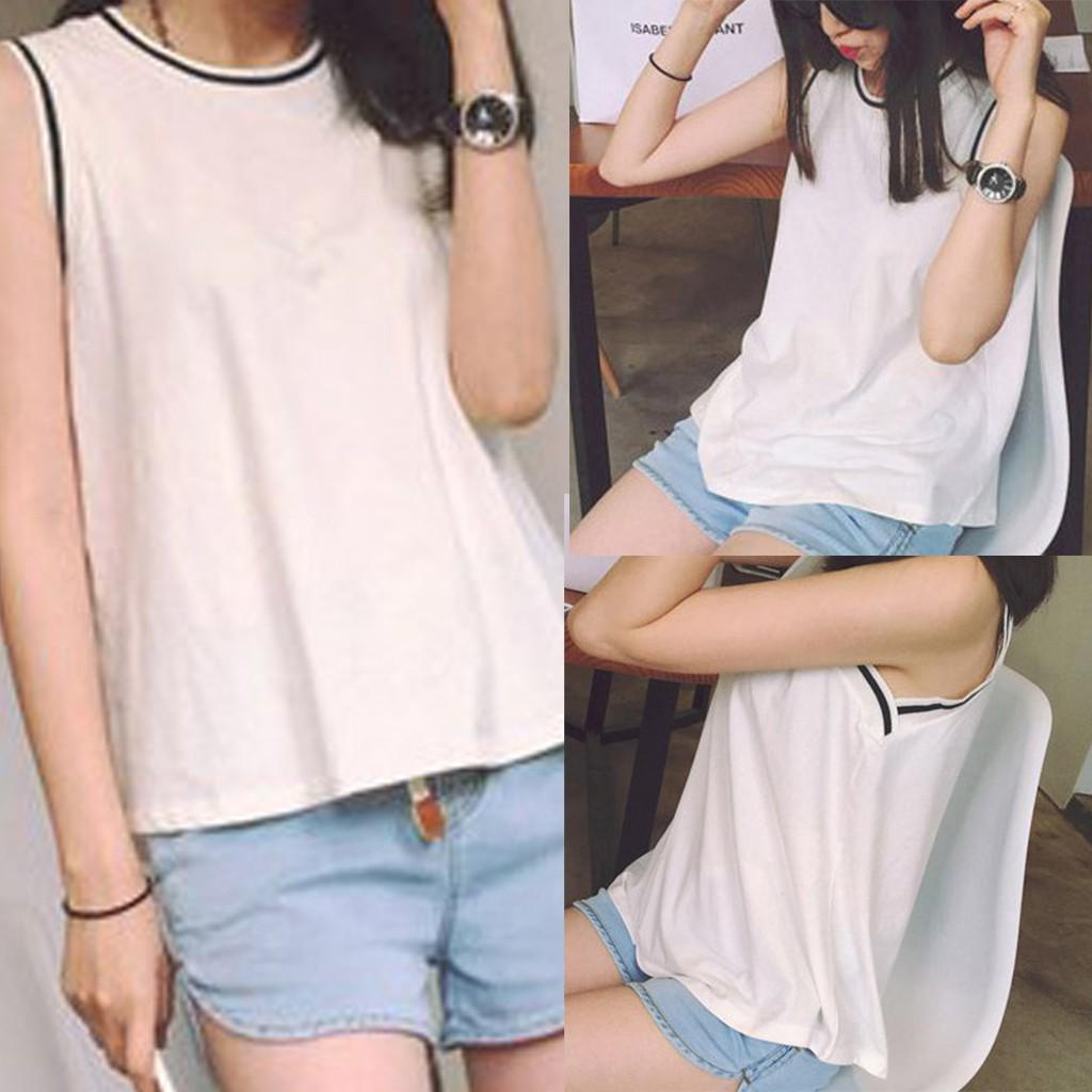 

Fashion Women Top Sleeveless Vest Color Leisure Loose Summer Blouse M білий