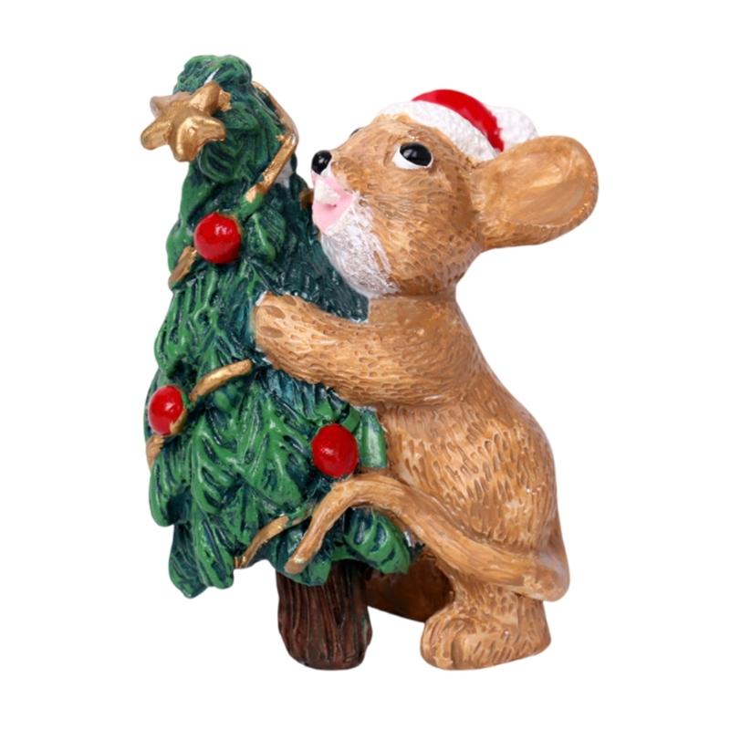 Charm Mouse Resin Decoration Mouse Sculpture for Adding Festival Touch to Home or Office Miniature Christmas Models