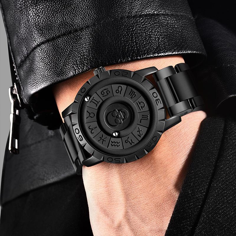 Men’s Frameless Design Quartz Watch with Magnetic Suspension and Futuristic Black Technology