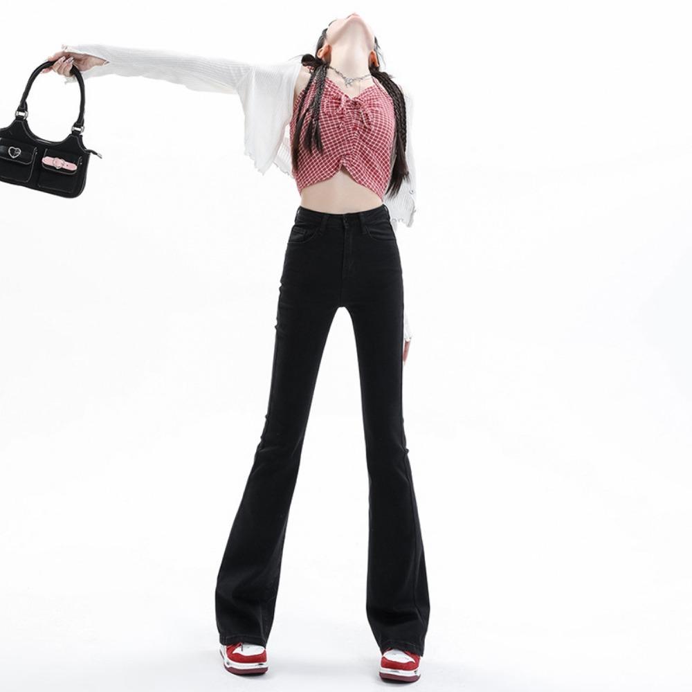 Hip-covering jeans women's autumn and winter 2023 new high-waisted thin elastic slim-fitting flared pants ins