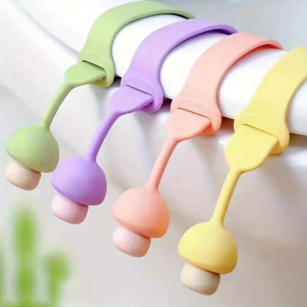 

4Pcs Pastel Mushroom Toilet Seat Lifter with Soft Non-Slip Grip, Hygienic Easy-Install Bathroom Accessory, Durable Washable