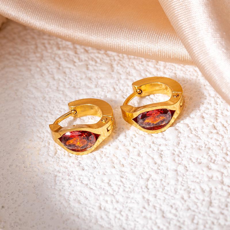 Elegante Wassertropfen Lila Zirkon Rhombus Titanstahl Ohrringe - Damen Hochwertige Nicht-verblassende Herzstecker