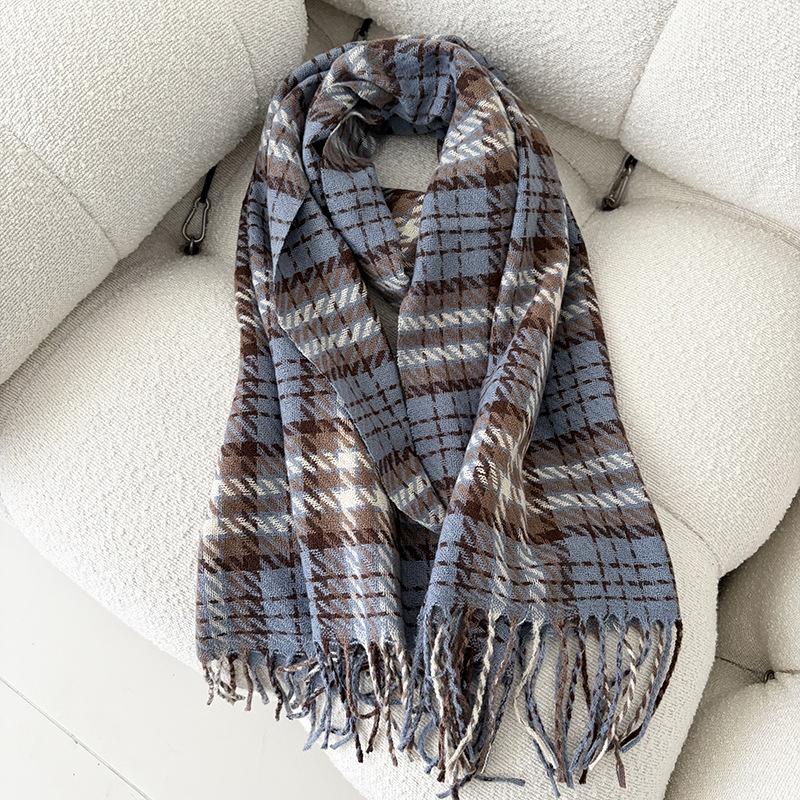 New scarf women's autumn and winter thickened warm plaid fringed scarf Korean version imitation cashmere couple shawl scarf wholesale