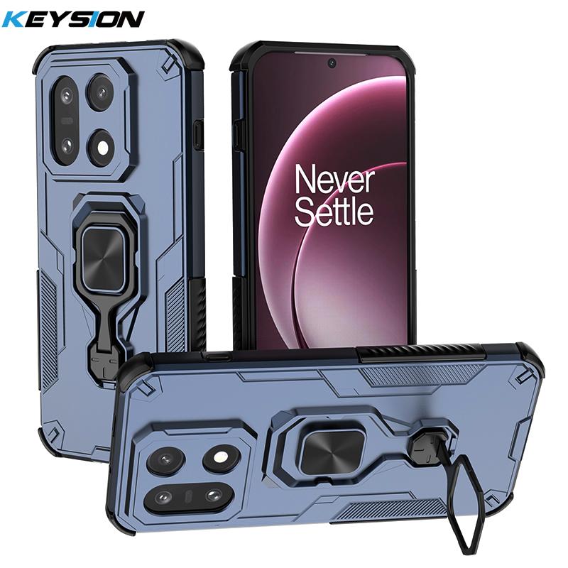 KEYSION Shockproof Armor Case for OnePlus 15 5G Silicone+PC Upright Metal Live Ring Stand Phone Back Cover for One Plus 1+ 15