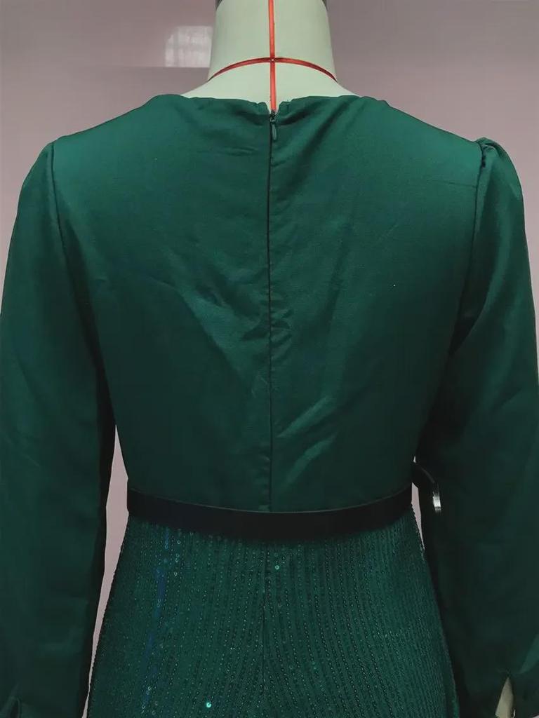 Pailletten-Taillenkleid V-Ausschnitt Langarm Mode Damen Hose Weites Bein Französisch für Frühling Herbst