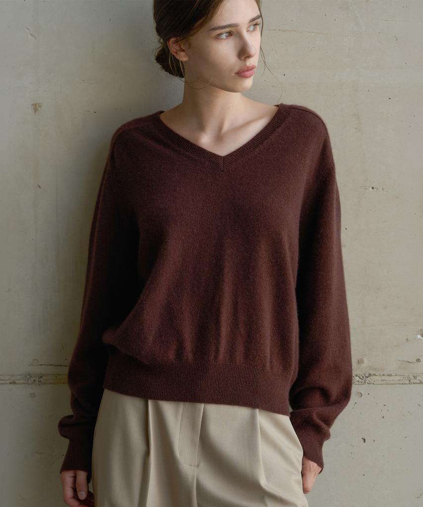 ATA Cadiz Wool Cashmere V-Neck Pullover_Brown