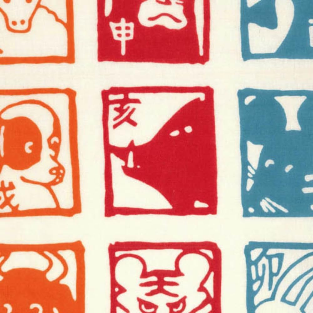 Tenugui Hand with Made In Zodiac Niwa-zome Towel, Chū-sen (dyed Dyeing), 100% Cotton, Japan,