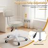 Vanity Chair with Back Small Office Desk Chair, Round Rolling Back, Armless Faux Leather Wheels, Height Adjustable 360 Degree Swivel Computer