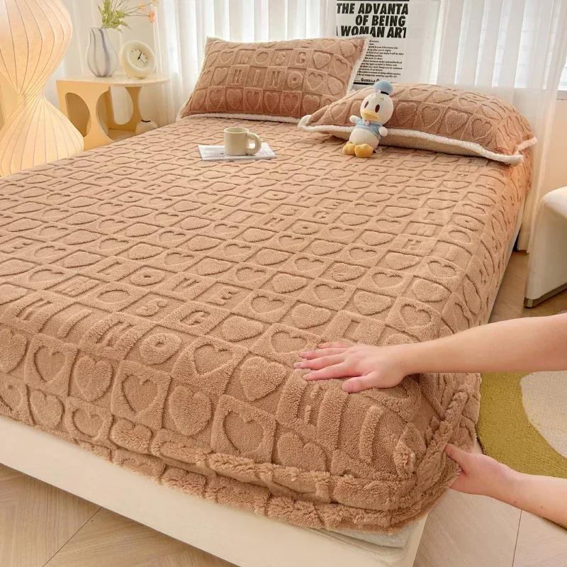 Plush Bed Sheet Milk Velvet Long Hair Fleece Bed Cover For Double Velvet Bedsheet Non Slip Bedcloth Thickened Plush Mattress Protector Cover