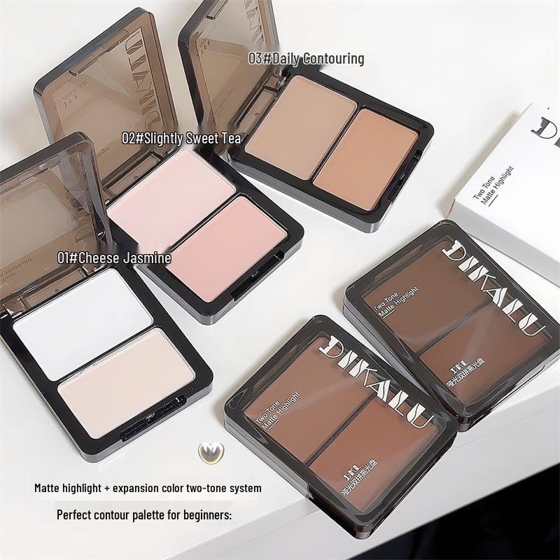 DIKALU Dvoubarevná konturovací a rozjasňující paletka: Matný, odolný proti potu na obličej a oči.