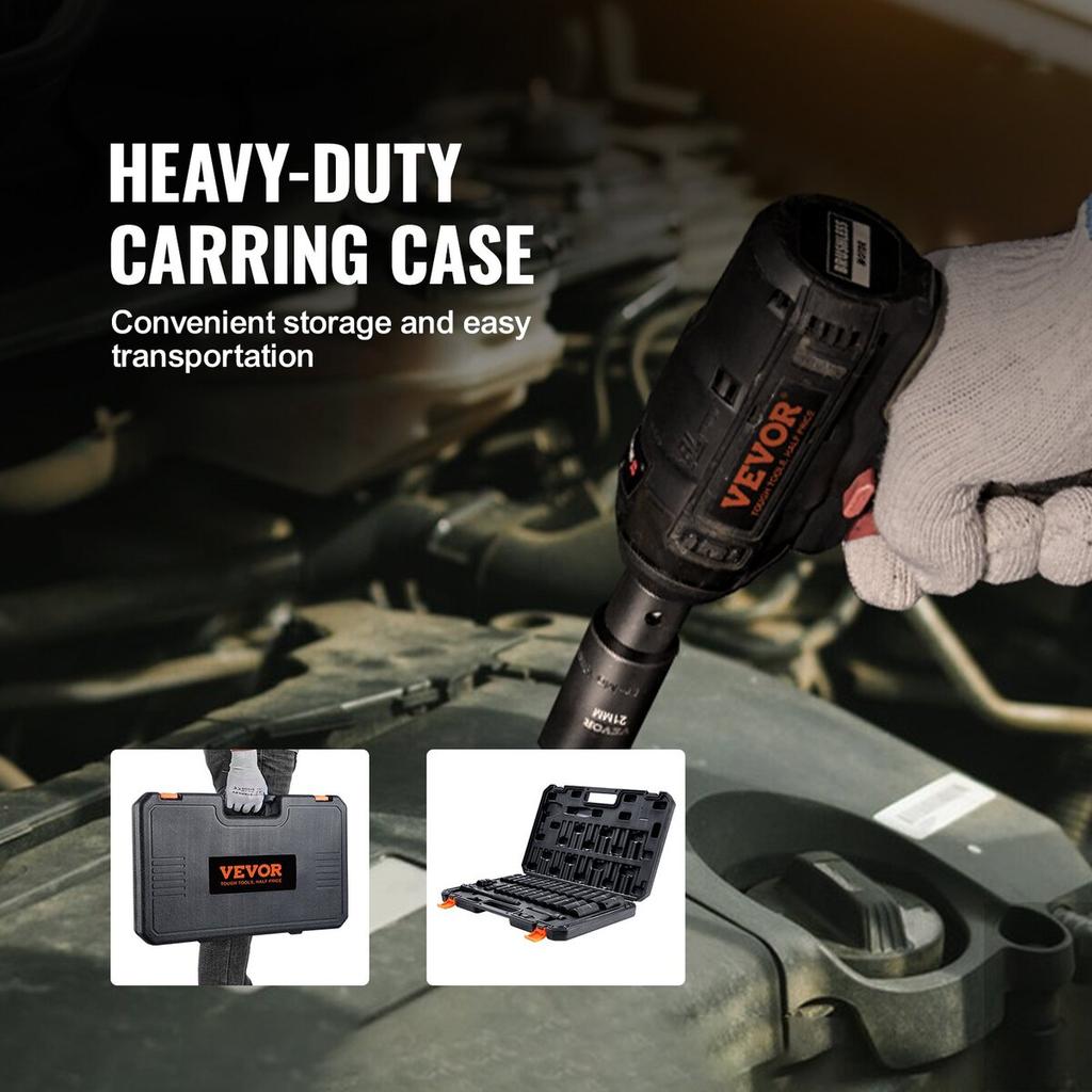 1/2" Drive Impact Socket Set, 33 Piece Socket Set SAE 3/8"-1" and Metric 10-24mm, 6 Point Cr-V Alloy Steel for Auto Repair, Easy-to-Read Size