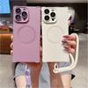 Matte Soft Silicone Square Shockproof Case for iPhone 16 15 14 Plus 13 Pro Max Magnetic Wireless Charge Lanyard Rope Strap Cover