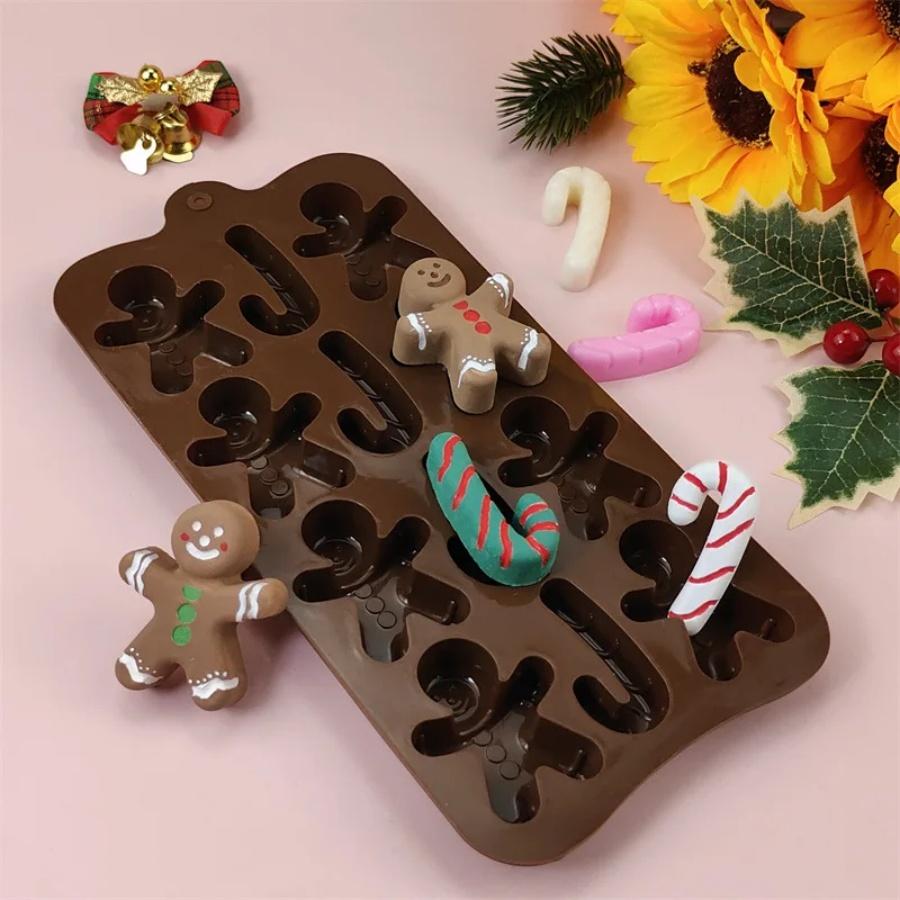 1 Christmas Chocolate Mold Gingerbread Man Crutches Cookie Mold Household Baking Ice Tray Mold