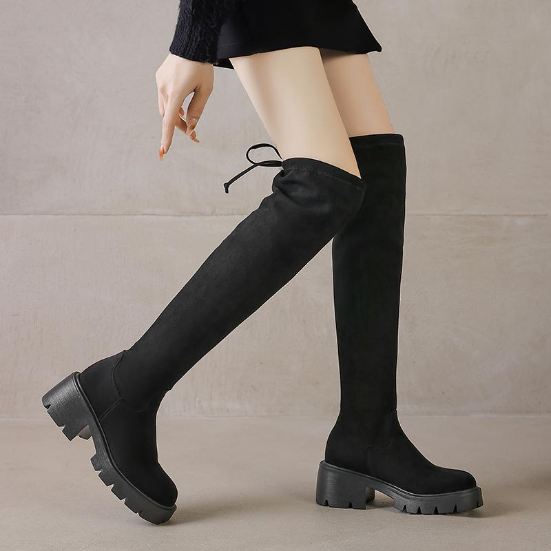 Women's Thick Heel Cotton Boots Winter New Round Head Suede Sleeve Thick Sole Anti-slip Wear-resistant Over-the-knee Boots