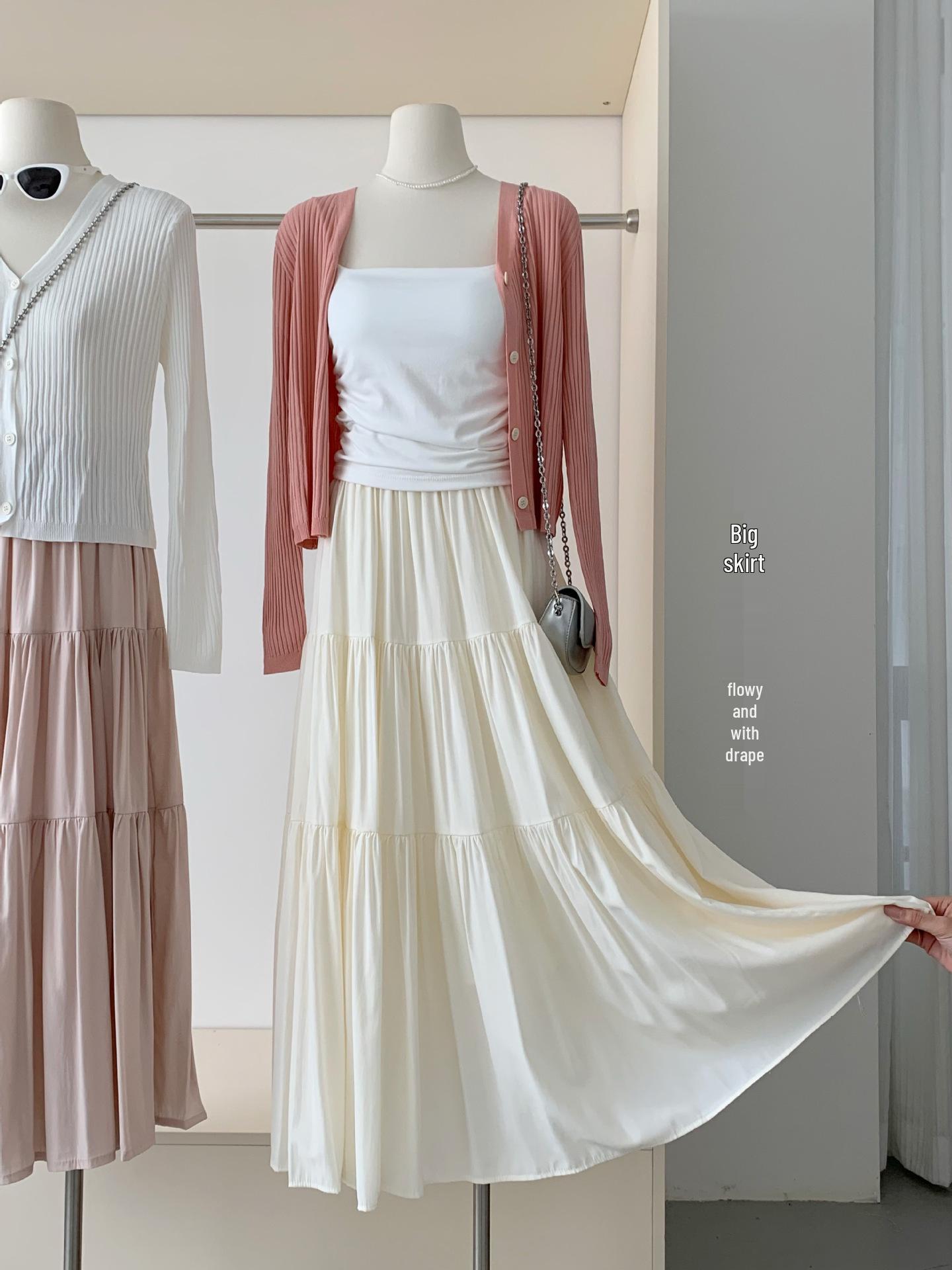 

Versatile High Waist A-Line Pleated Midi Skirt for Women - Perfect Spring/Summer Style S абрикосовий