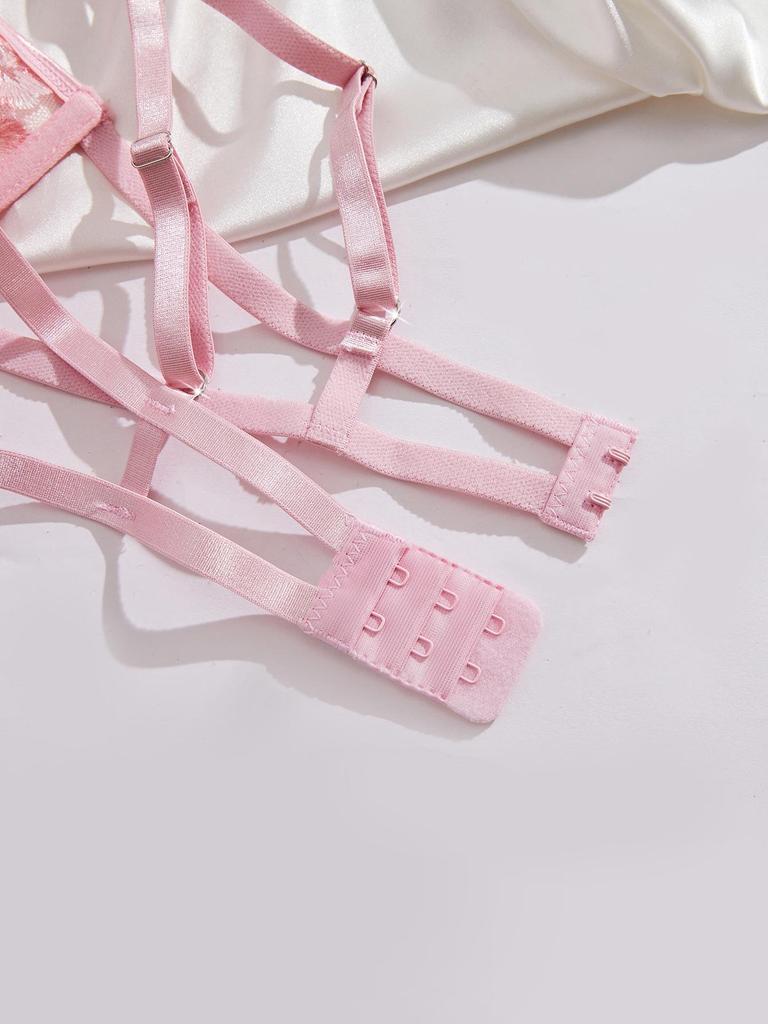 European & American Floral Embroidery Lingerie Set: Mesh Push-Up Bra & See-Through Panties