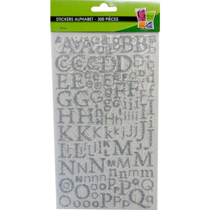 Stickers Alphabet - GRAINE CRÉATIVE - 300 pcs - Gris argenté - Paillettes - Mixte