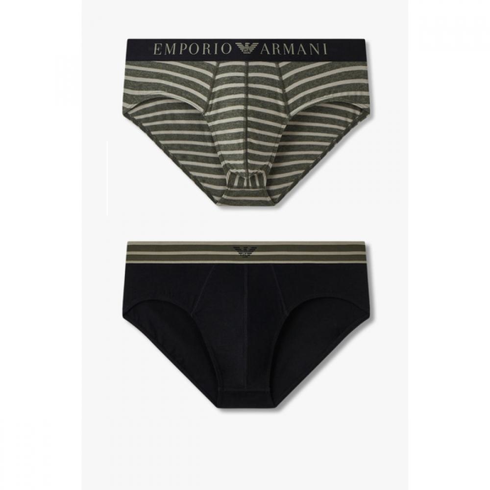 Emporio Armani Мужское хлопковое белье-брифы с цветовыми блоками и полосками, набор из 2 шт. L(105)