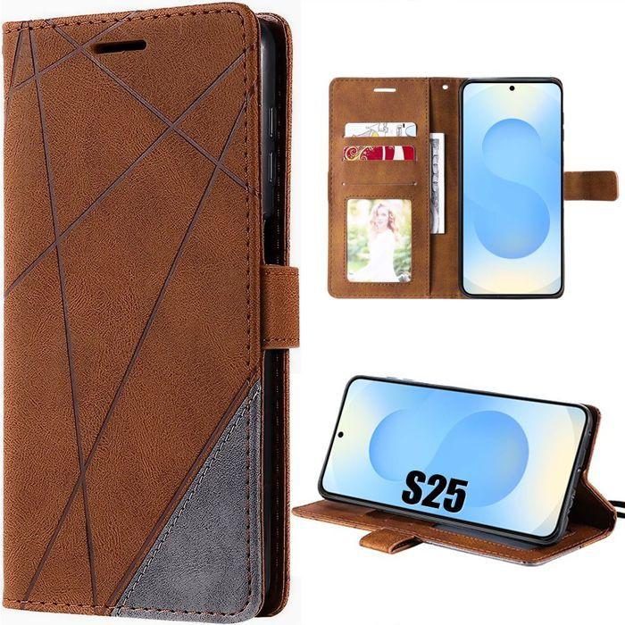 Coque de protection - BOOLING - Samsung Galaxy S25 - Cuir PU Marron - Antichoc - 360 Degré