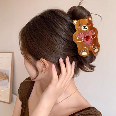 Hair Clip Cartoon Bear Shape Acrylic Back Head Hair Claw Anti-slip Teeth Half-Tied Hairstyles Large Shark Hair Claw