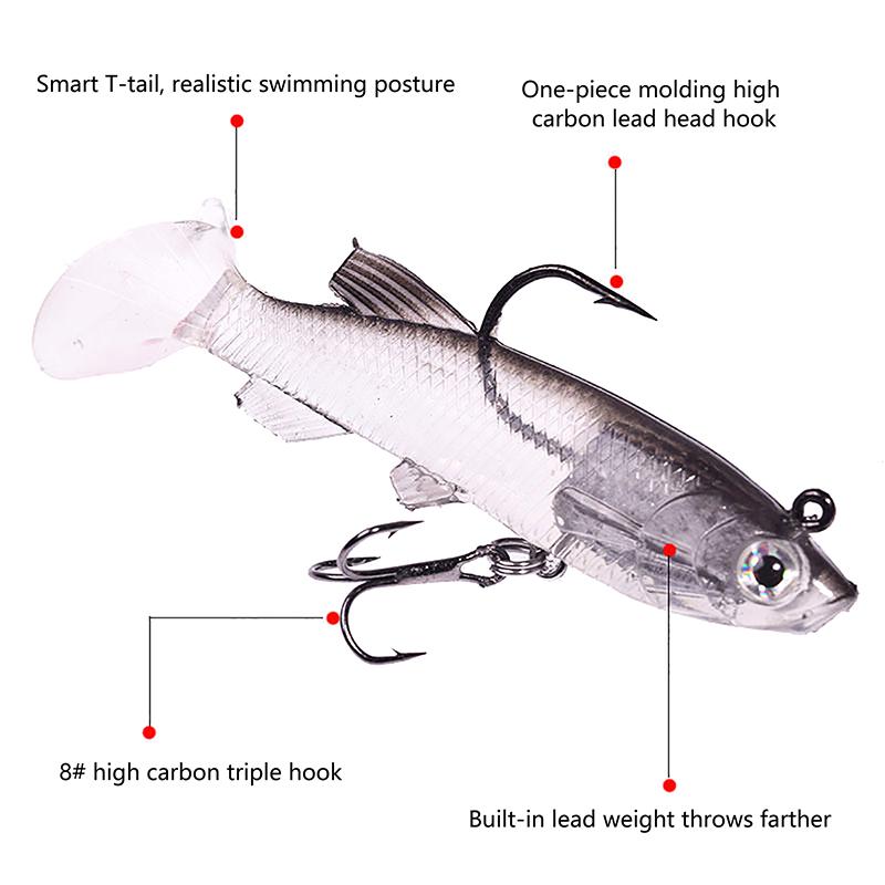 T-Tail Soft Bait Package Lead Bait Fake Bait Set 7.5Cm/12G Fishing Cocked Mouth Bass Bionic Double Hook Road Sub-Bait