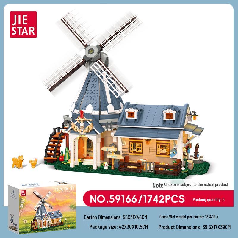 Jie Xing 59166 Windmill Ranch Building Block Model - Children's Educational Assembly Toy