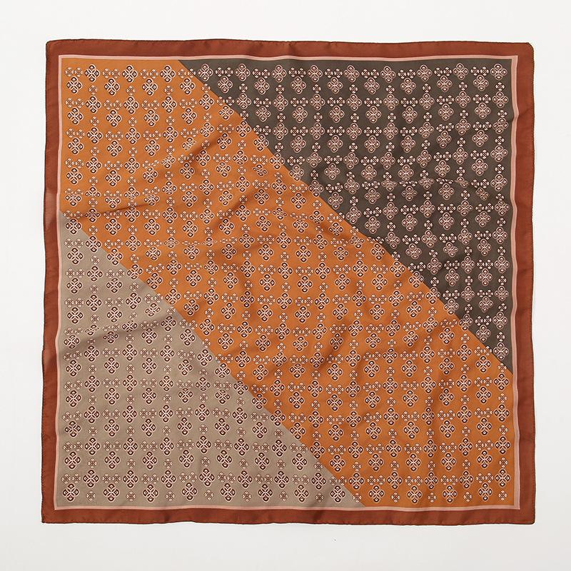 

Luxury Brand Elegant Contrast Color Square Scarf Stylish Small Flower Print Neck Scarf Casual Imitation Silk Smooth Headband 70x70cm
