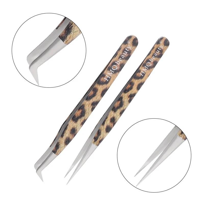 

2Pcs Leopard Lash Tweezers Stainless Steel Superhard Tweezer 3D Volume Accurate Anti-Static Eyelash Extension Clip Beauty Tools