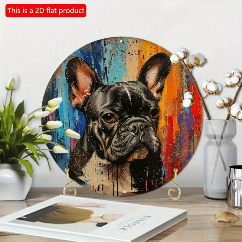 2d Flat 20*20cm, in Spring Wooden Sign, Round Wreath Decorative Sign, Mother's Day Gifts French Bulldog Theme Decoration