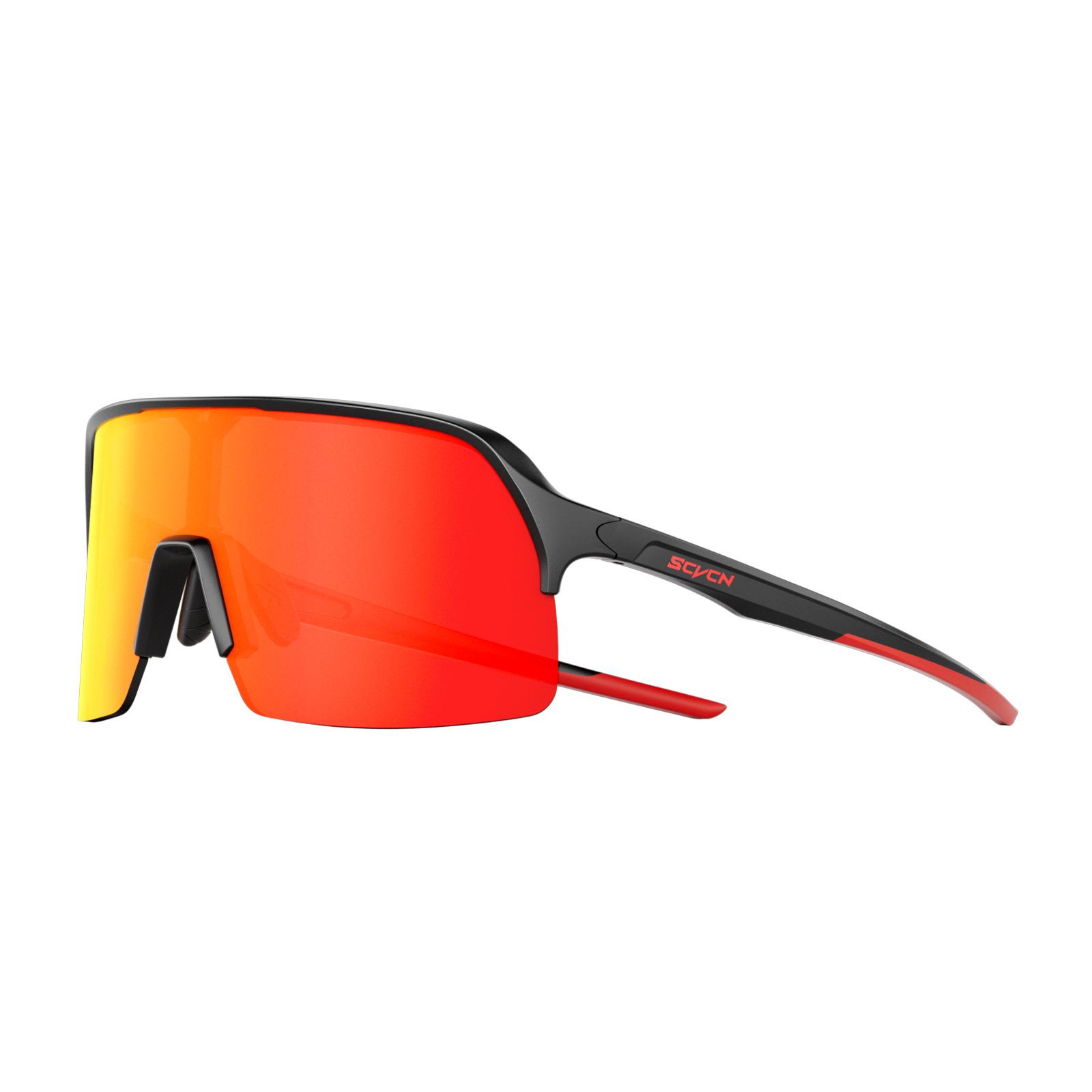

SCVCN Polarized Colorful Mountain Bike Riding Glasses, Half-Frame Protective Sunglasses, Day and Night Dual-Use Glasses for Men and Women Sand black frame with red